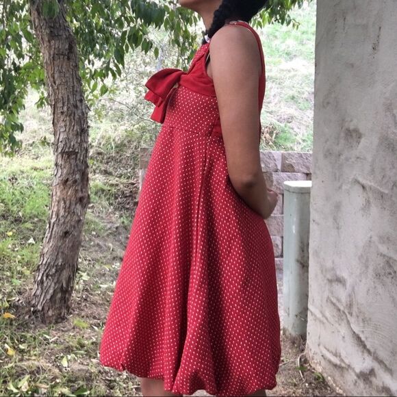 Red polka dot dress with bow/ Thanksgiving and Christmas Dress - Picture 6 of 8
